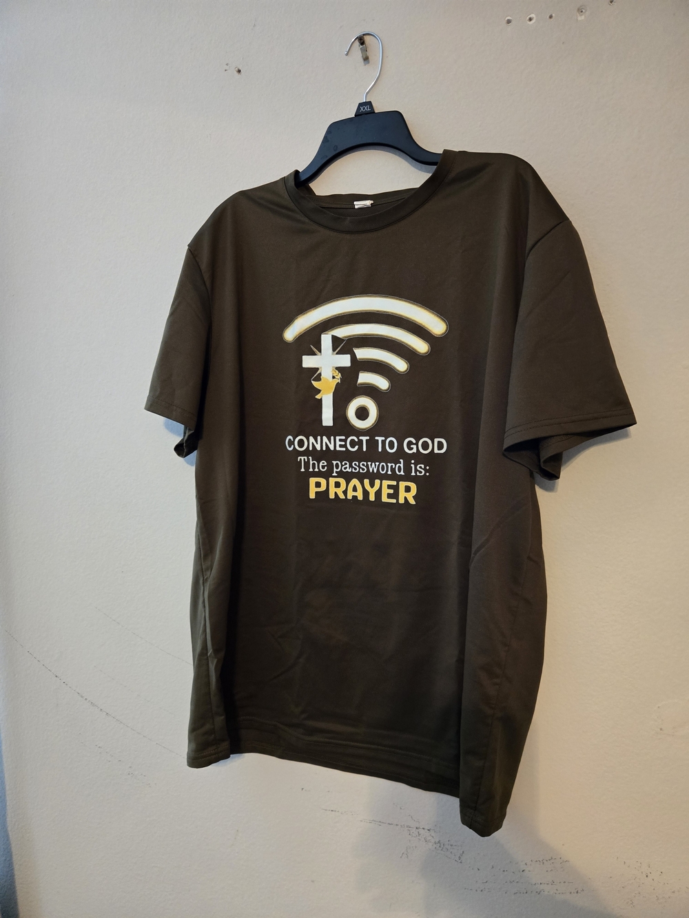 SHEIN Olive Green Graphic Tee "Connect to God"